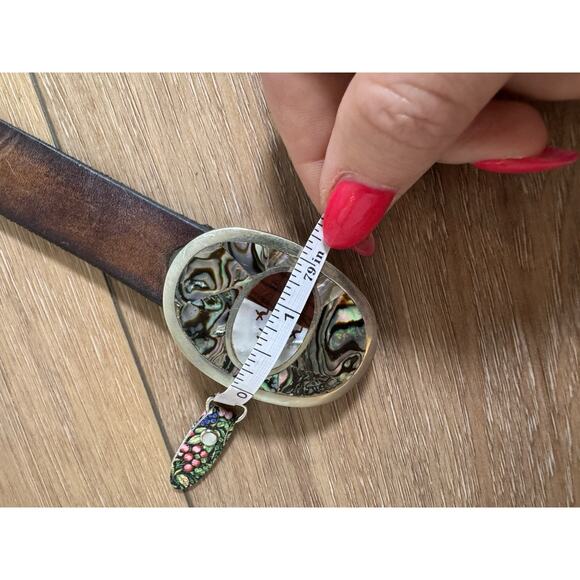 Vintage Mexican Tooled Silver & Abalone Women’s Belt Sz 28 Western Boho Artisan - Picture 7 of 15